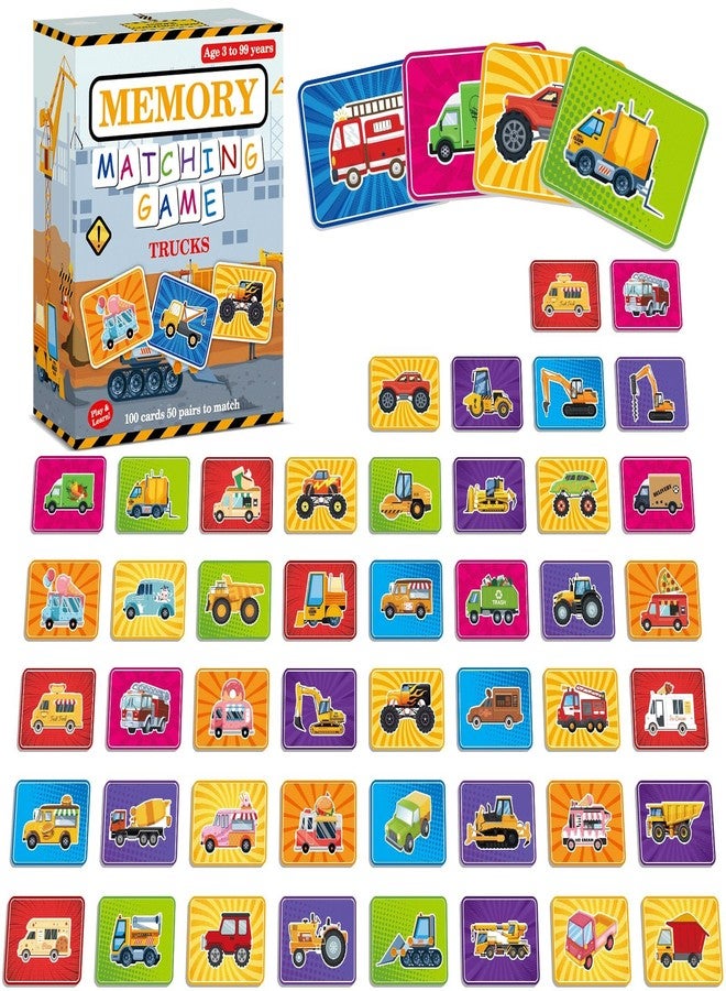 gisgfim 50 Pairs Memory Matching Game Trucks Concentration Memory Card Games for Kids Preschool Educational Ages 3-8 A Fun & Fast Vehicle Theme Matching Games - Image 1